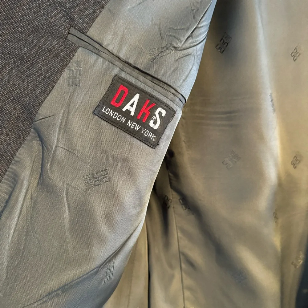 Vintage DAKS London Wool Tattersall Pattern‎ Grey Gray Blazer Sport Coat 42R